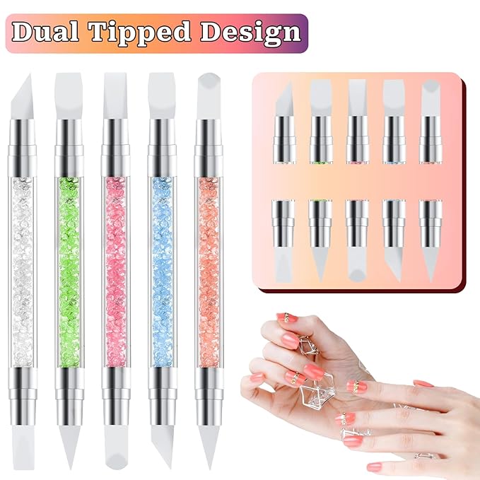 Sliverdew 10 Pcs Nail Art Sculpture Pen Dual Tipped Silicone Nail Tools Nail Art Acrylic Pen Silicone Brushes for Resin Nail Art Tools for Design Nail Foil Carving Drawing Effect Shaping Drawing