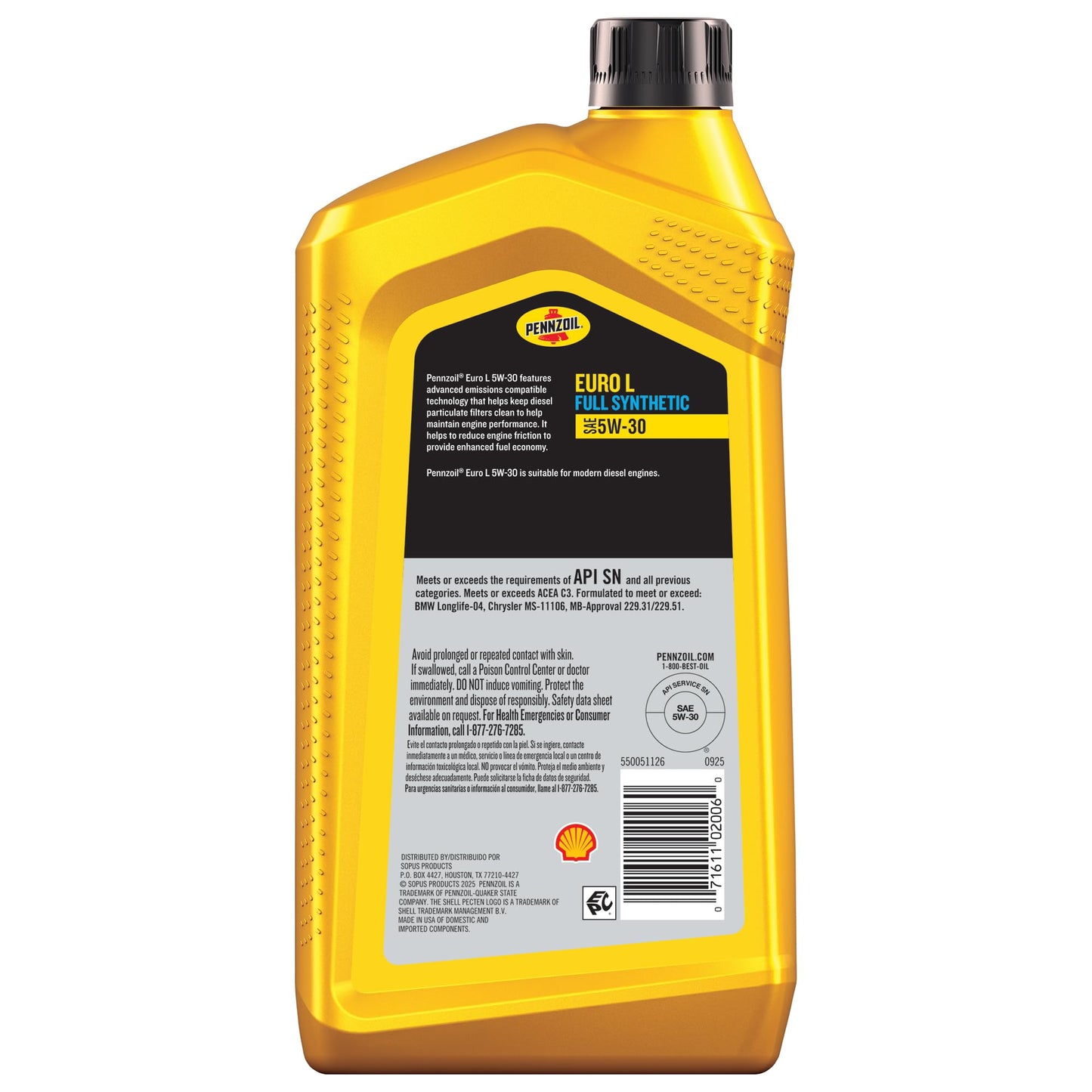 Pennzoil Platinum Euro L Full Synthetic 5W-30 Motor Oil, 1 Quart (6 Pack)