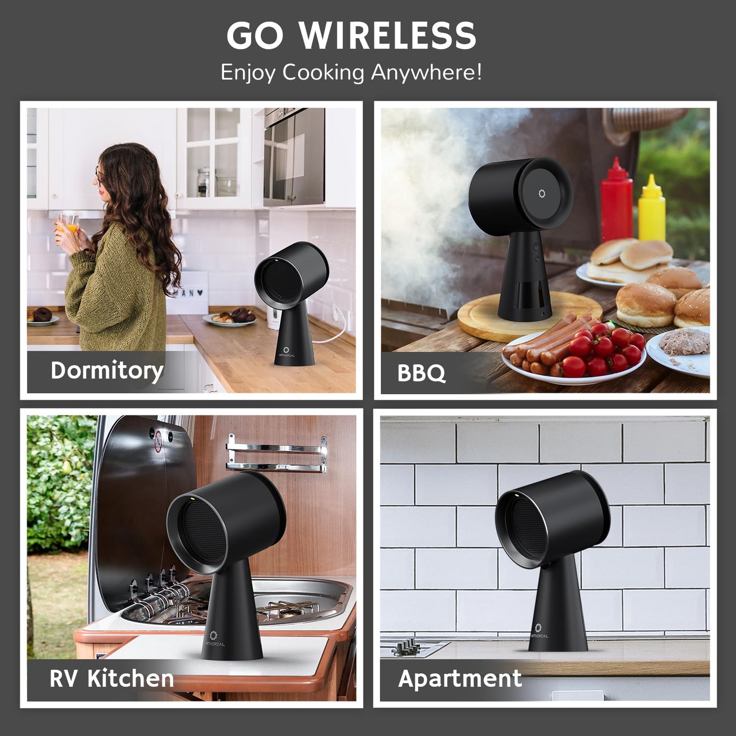 Airthereal Rechargeable Portable Range Hood, Desktop Range Hood with Battery Powered, 3-Fan Speeds and Large Oil Collection Cup, Upgraded Portable Kitchen Exhaust Fan for RV Cooking, RH180B Black
