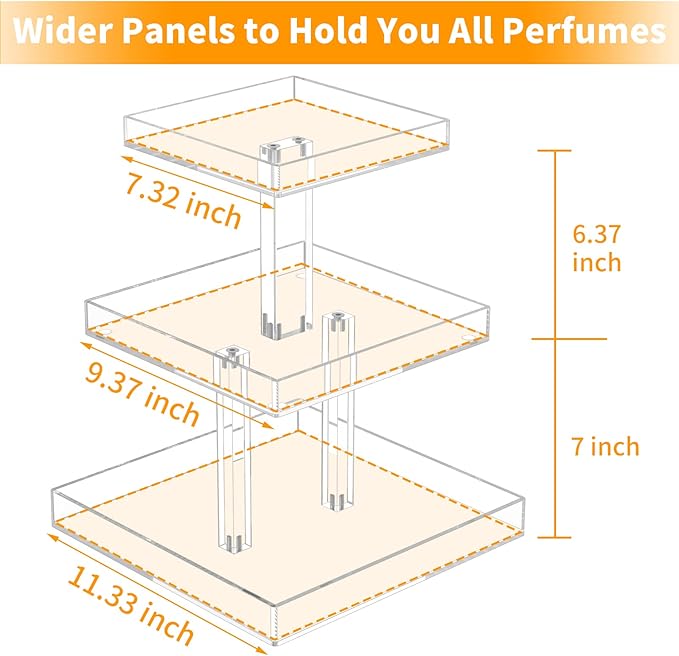 NIUBEE 3-Tier Perfume Organizer, Clear Resin, Rectangular Tray, Sturdy Design, Space Saver, Convenient Access, Easy Assembly