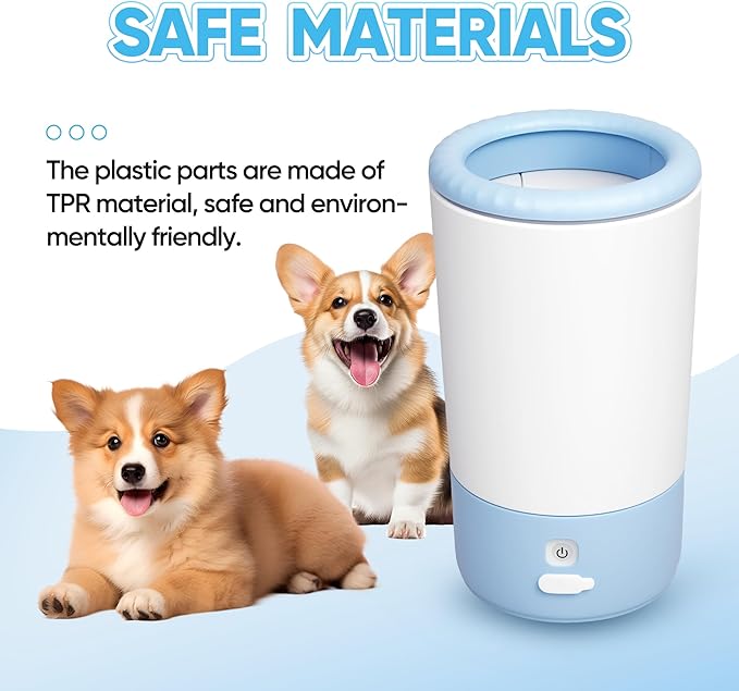 PETCHO Electric Dog Paw Cleaner Cup – Automatic 360° Pet Paw Washer, Rechargeable & Quiet Paw Cleaning Device with Soft Silicone Bristles, Portable Pet Foot Washer for Medium Large Dogs (Blue)