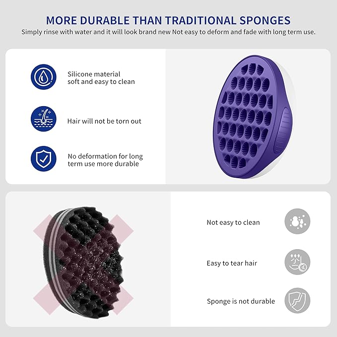 Silicone Curl Brush,Africa Comb,Magic Curly Hair Brush Twist Hair,Afro Pick,Men Women Boys Girls Wave Curler Tool,1 Set (Purple)