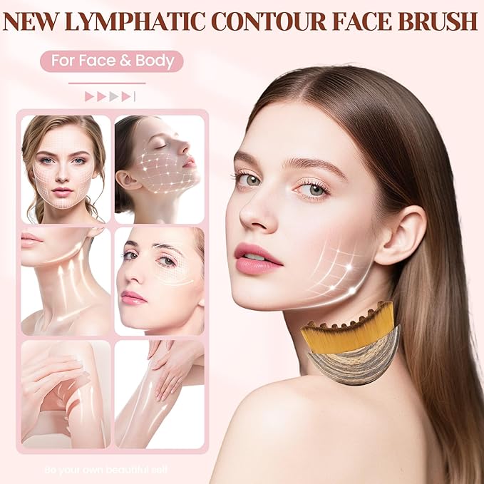 2 Pack Lymphatic Contour Face Brush,Lymphatic Drainage Massager for Sculpting,Soft & Gentle Bristles Suitable for All Skin Types,Portable Ergonomic Gua Sha Brush with Travel Case