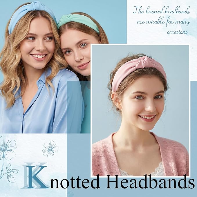 obeoby 8Pcs Girls Headbands, Knotted Headbands for Teen Girls Outdoor Outfit Light Multicolor Series Summer Hairband Mothers Day Gifts for Daughter Hair Accessories Trendy Stuff