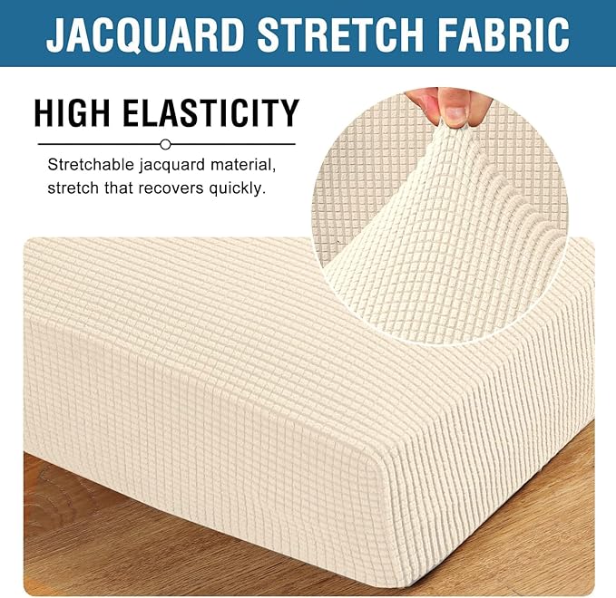 H.VERSAILTEX Super Stretch Individual Chaise Cover Sectional Couch Covers for L Shaped Sofa Both Left/Right Featuring Thick Jacquard Textured Twill Fabric (1 Piece Chaise Cover, Cream)