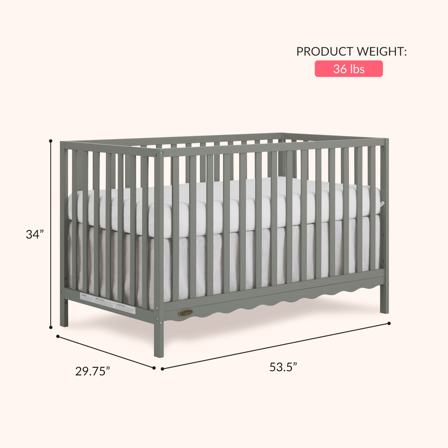 Dream On Me Synergy Wave 5-in-1 Convertible Crib in Seagrass, JPMA & Greenguard Gold Certified, Converts from a Baby Crib to a Toddler Bed, Daybed, and Full-Size Bed