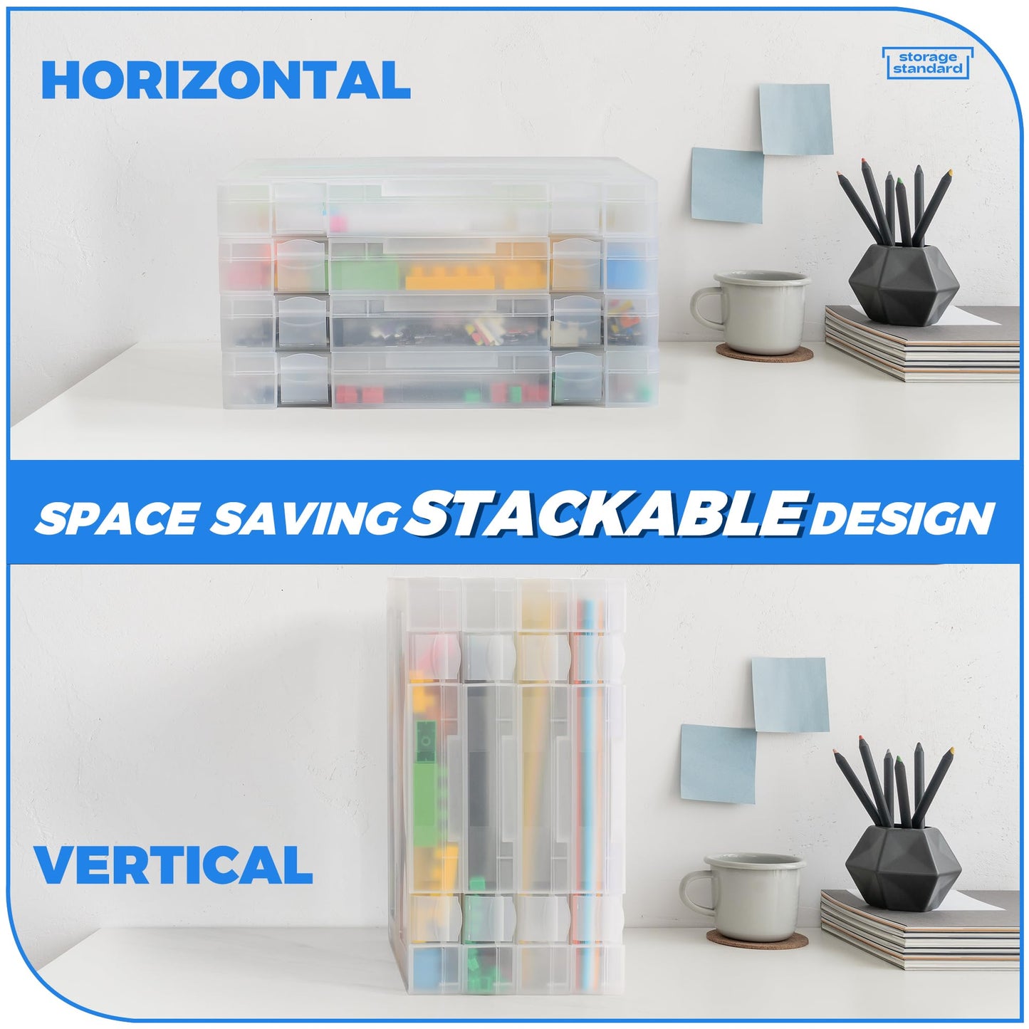 4-Pack Art & Craft Organizer Storage Case - Semi Transparent Stackable Plastic Craft Storage Container, Project Organizer Box Paper Custom Size Fit 8.5 x 11 Paper & More 12.4 x 10.8 x 1.7 In