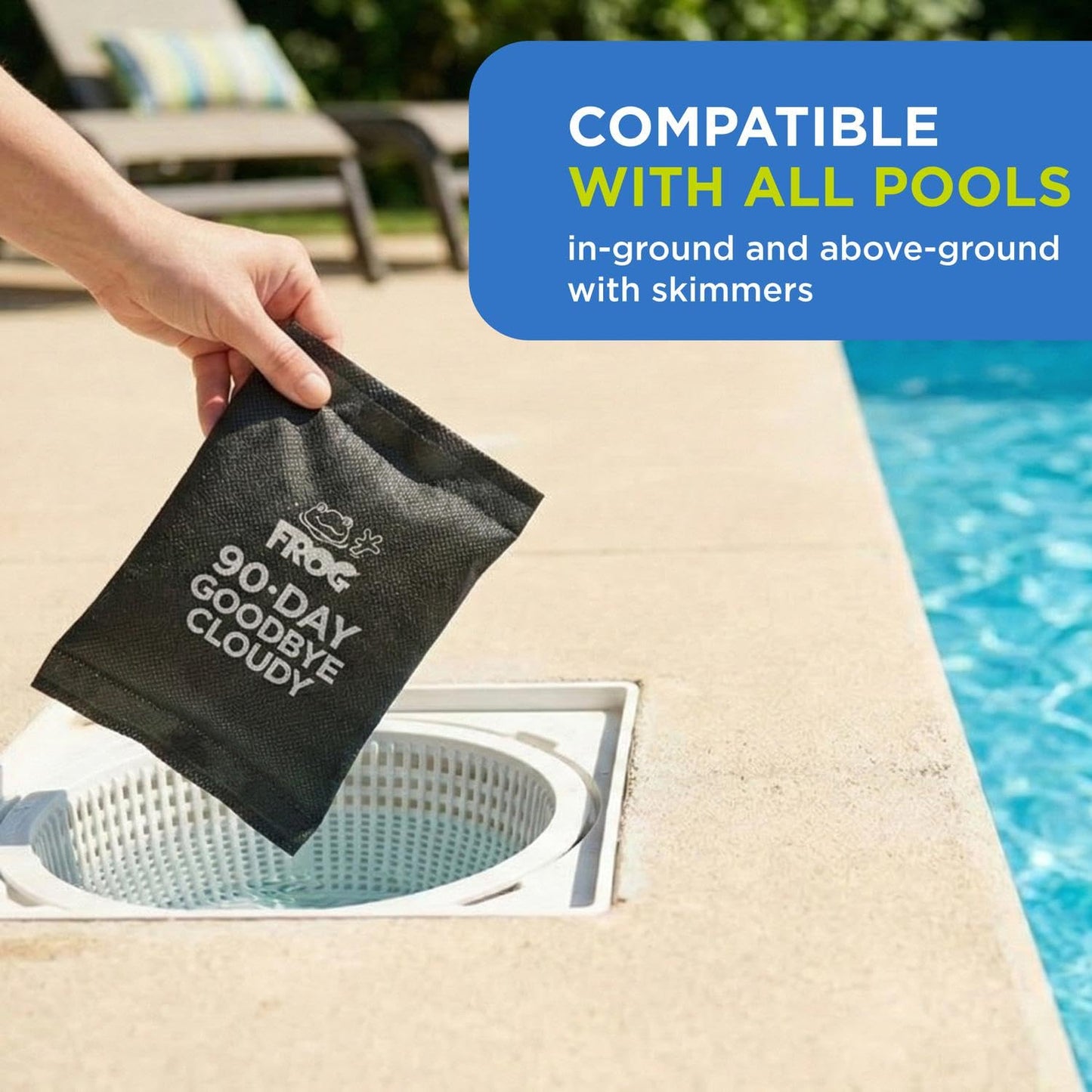 FROG 90-Day Goodbye Cloudy - Dry Formula Prevents Cloudy Water for In-Ground & Above-Ground Pools up to 30,0000 Gallons - Chemical Pool Maintenance & Treatment - 3 Pods