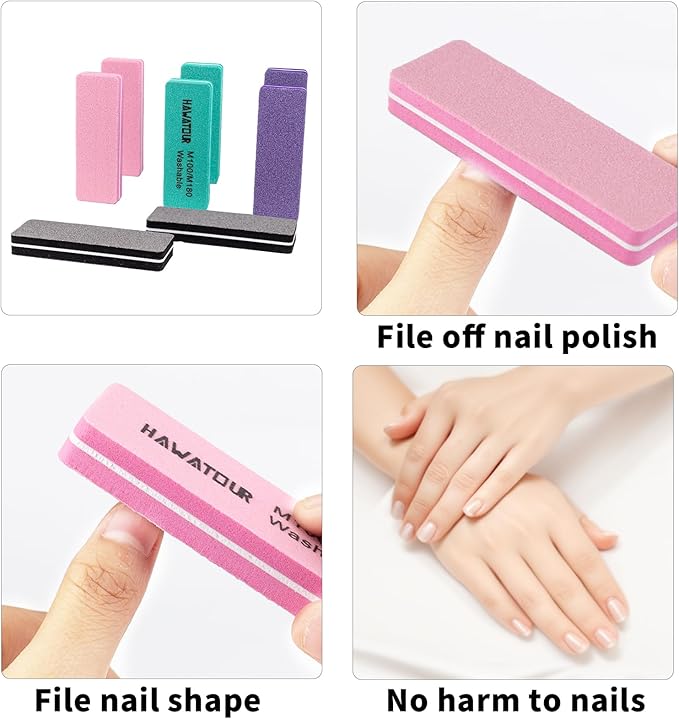 Nail Files and Buffers, 8 Pieces Manicure Kit for Acrylic and Natural Nails, 100/180 Grit Rectangular Art Care Buffer Block Tools Home Salon, Multicolored