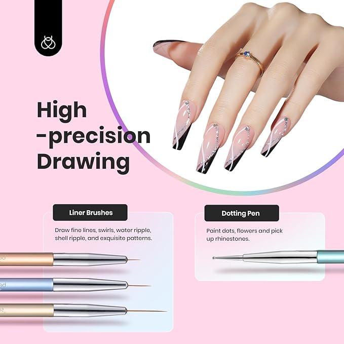 Beetles Gel Nail Art Brushes, 6 Pcs Double-Ended Fingernail Art Design Pens Gel Paint Liner Ombre Gradient French Tip Brush Dotting Pen Nail Brush Set, DIY Manicure Tools Gift for Women