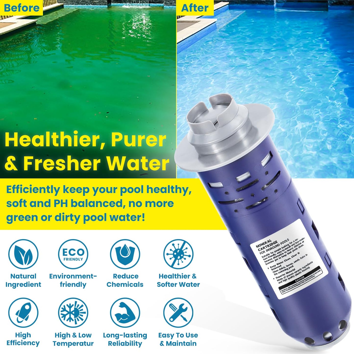 Replacement for Nature2 Duoclear 45 Mineral Cartridge W28002 W26002 for All Zodiac Duoclear & Nature2 Fusion, Fusion Soft, Vision Pro System Aboveground Ingroud Swimming Pool Up to 45,000 Gallons