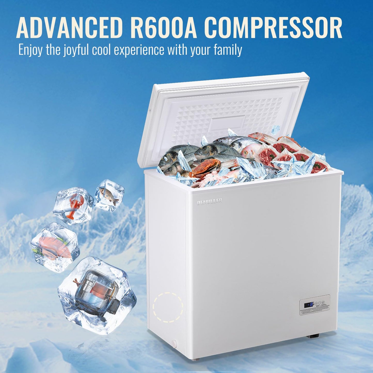 DEMULLER Large Capaity Deep Chest Freezer with Electronic Temperature Control Panel Compact Small Freezers with Two Baskets White (-12℉ to 50℉) Ideal for Kitchen Dorm Apartment