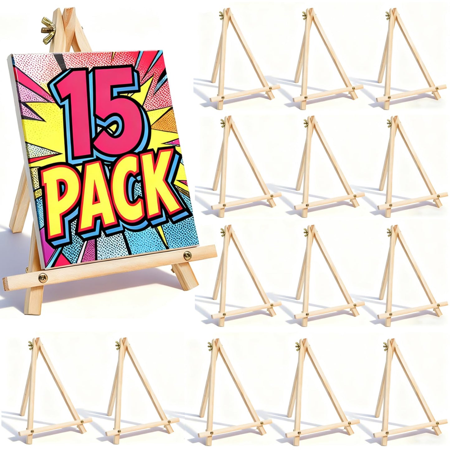 XCMVCN 15 Pack 9 Inch Wood Easels, Tabletop Painting Easel Stand for Canvas, Photo & Sign Display - Portable Tripod Art & Craft Easels for Kids and Adults