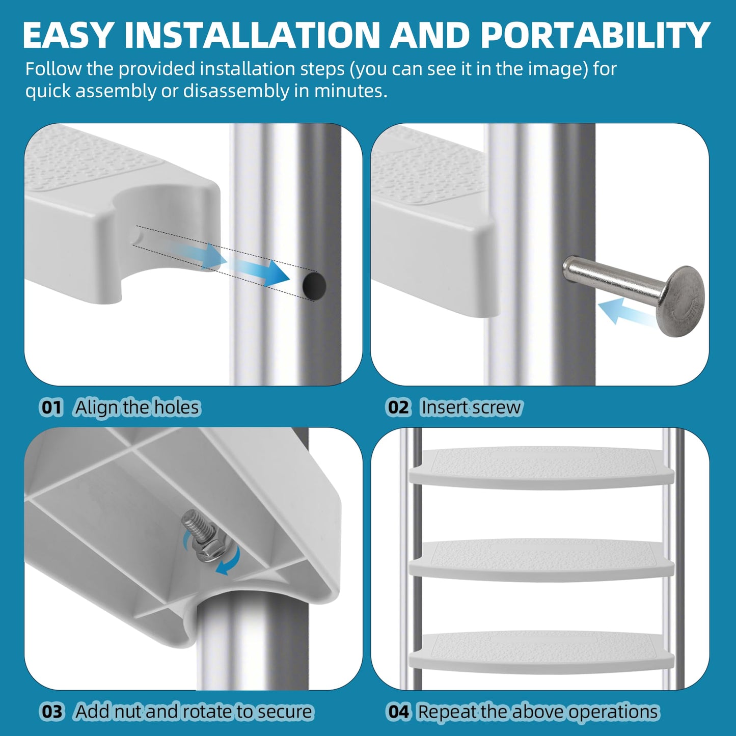 TonGass (3-Pack, White) 18" Universal Pool Ladder Step Replacement with Reflective Strip, Plastic Swimming Pool Ladder Rung Step with Stainless Steel Bolts for Inground Above Ground Pools