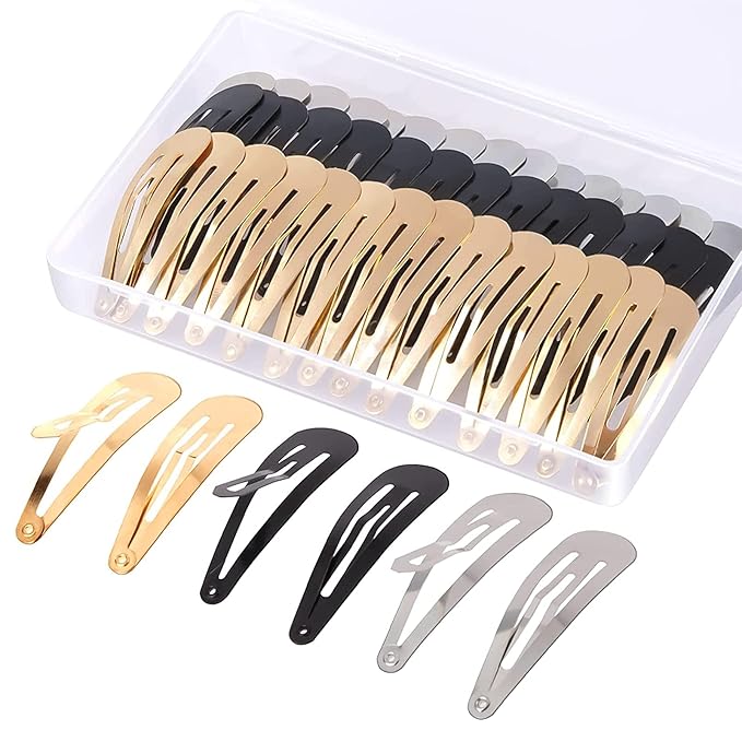 60 Pcs Snap Hair Clips with Storage Box, 2 Inch No Slip Metal Hair Clips Barrettes for Styling, Hair Pins Accessories for Toddlers, Girls, Kids, Teens, Women(Gold, Silver, Black)