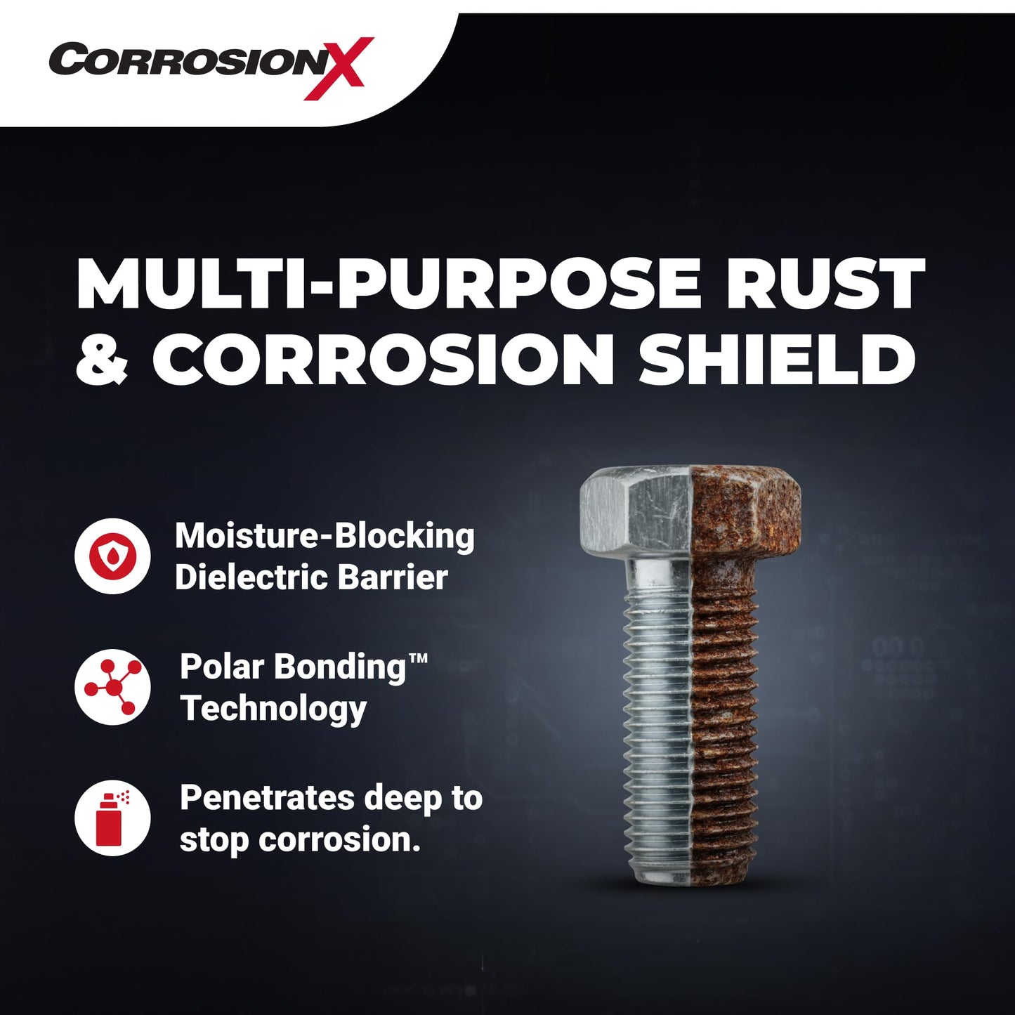 CorrosionX Rust Inhibitor, Industrial-Strength Dielectric Corrosion Prevention, Lubricant & Penetrant for Marine, Automotive, Electronics & RV Use, Protects Bolts, Cables, Engines, Parts, 6oz Aerosol