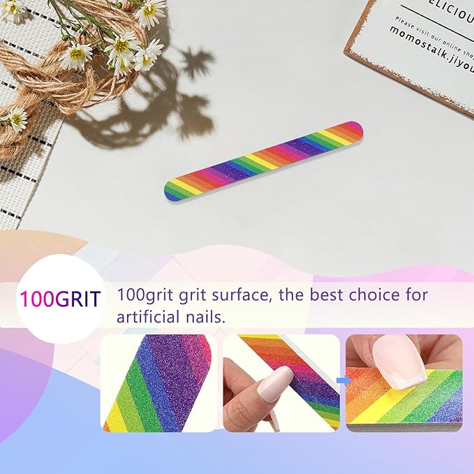 12PCS Professional Double-Sided 100/180 Grit Nail Files Colorful Manicure Pedicure Tools