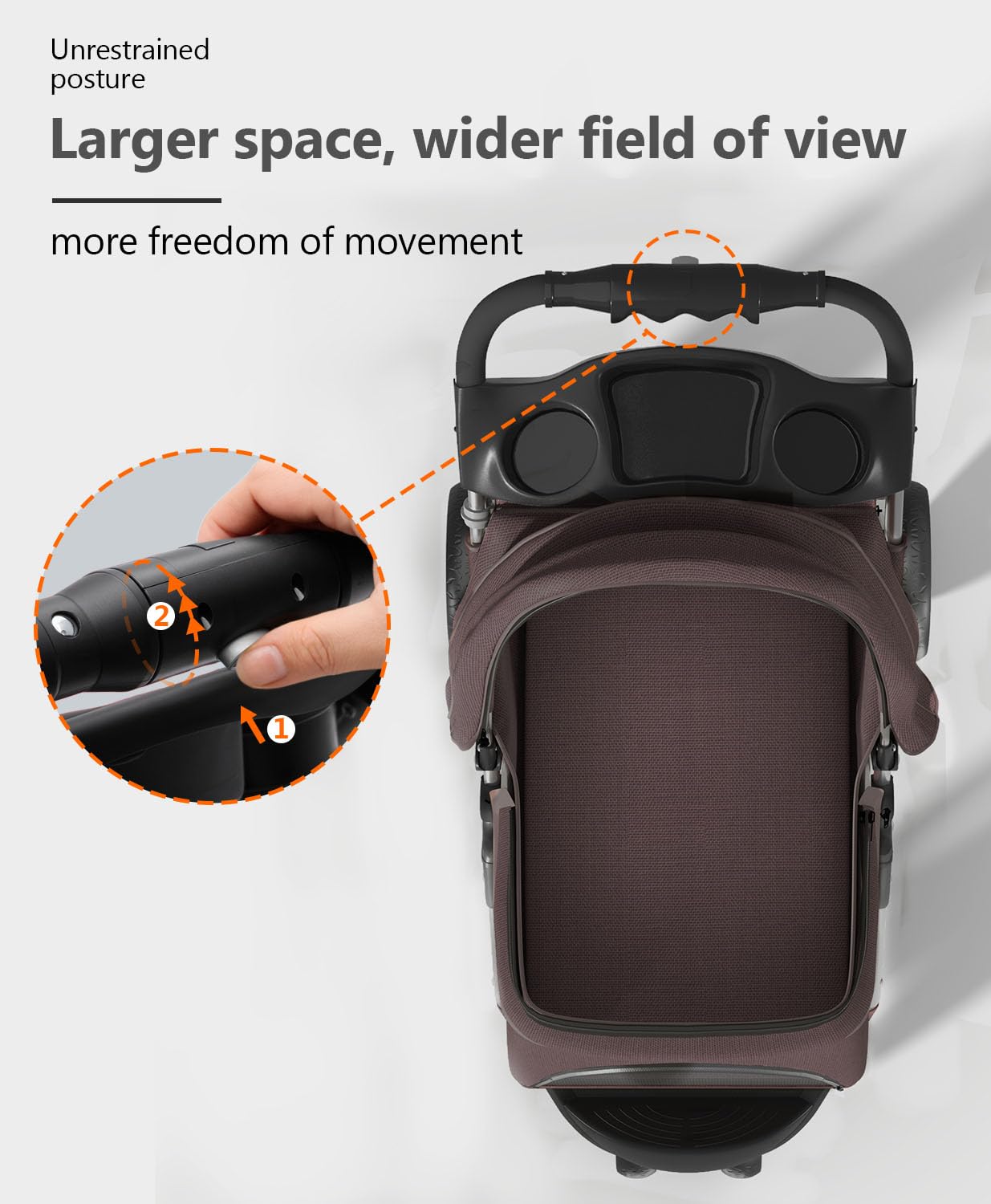 OS MOTOR Pet Stroller with 3 Wheels for Small/Medium Pets, Portable Travel Foldable Carrier Jogger for Dog Cat Puppy Kitty, Rear Wheel Breaks, Storage Basket, Visible Mesh with Weather Cover (Coffee)