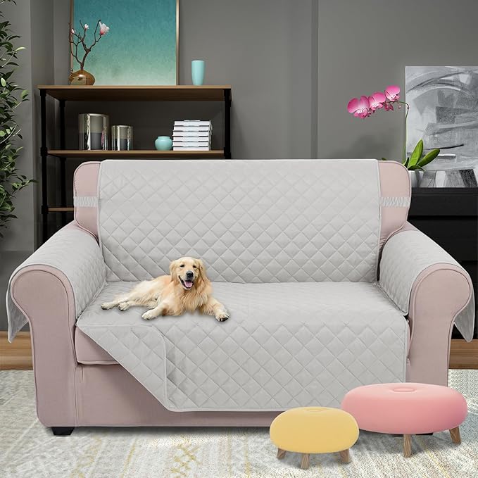 U-NICE HOME Loveseat Sofa Cover Reversible Couch Covers for 2 Cushion Couch for Dogs Furniture Protector Cover with Elastic Straps Water Resistant(Loveseat Small, Light Grey/Light Grey)