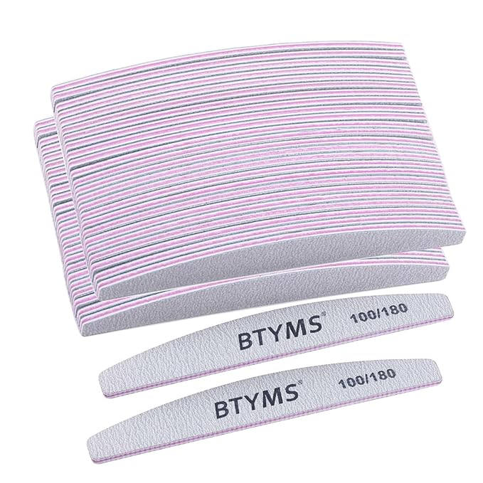 BTYMS 50 Pcs 100/180 Grit Nail Files - Double Sided Emery Boards for Acrylic, Gel & Natural Nails
