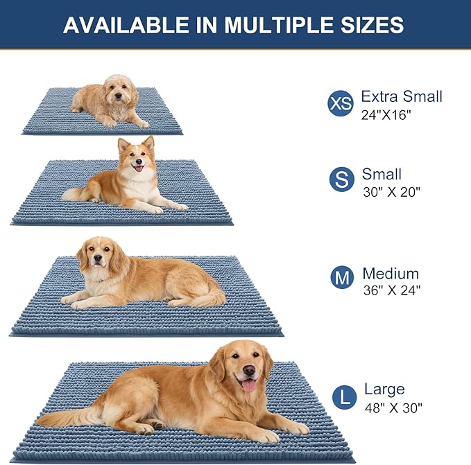 OLANLY Dog Door Mat for Muddy Paws 59x24, Ultra Absorbent Chenille Mud Doormat, Non-Slip Washable and Dirt Trapping Doormat for Indoor Entryway, Quick-Dry Indoor Pet Bed Mats for Dogs, Airy Blue