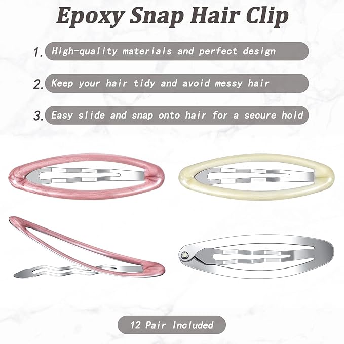 Waydress 12 Pcs Hair Clip Barrettes for Women Oval Snap Tortoise Metal Snap Clips Thin Hair Grips Ellipse Clips Non Slip Barrettes Accessories, 2.8 In(Vivid Style)