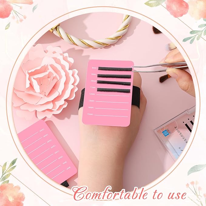Patelai 4 Pieces Lash Holder Eyelash Extension Hand Pallet Tray Tools with Adjustable Wrist Strap Adjustable Lash Tray Strip Palette One Size Fits Most Eyelash Extension Holder(8-15 mm,Pink)