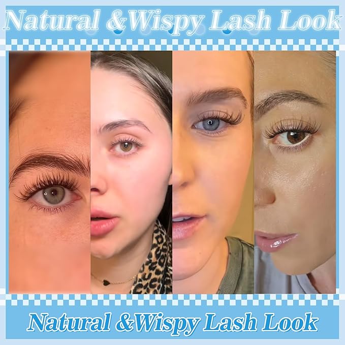 Spider Lash Clusters Kit Breeze D Curly Eyelash Clusters Natural Wispy Lash Extension Kit 8-16MM Fluffy Spider Cluster Eyelash Extensions Clear Thin Band with Lash Bond and Seal DIY Lash at Home