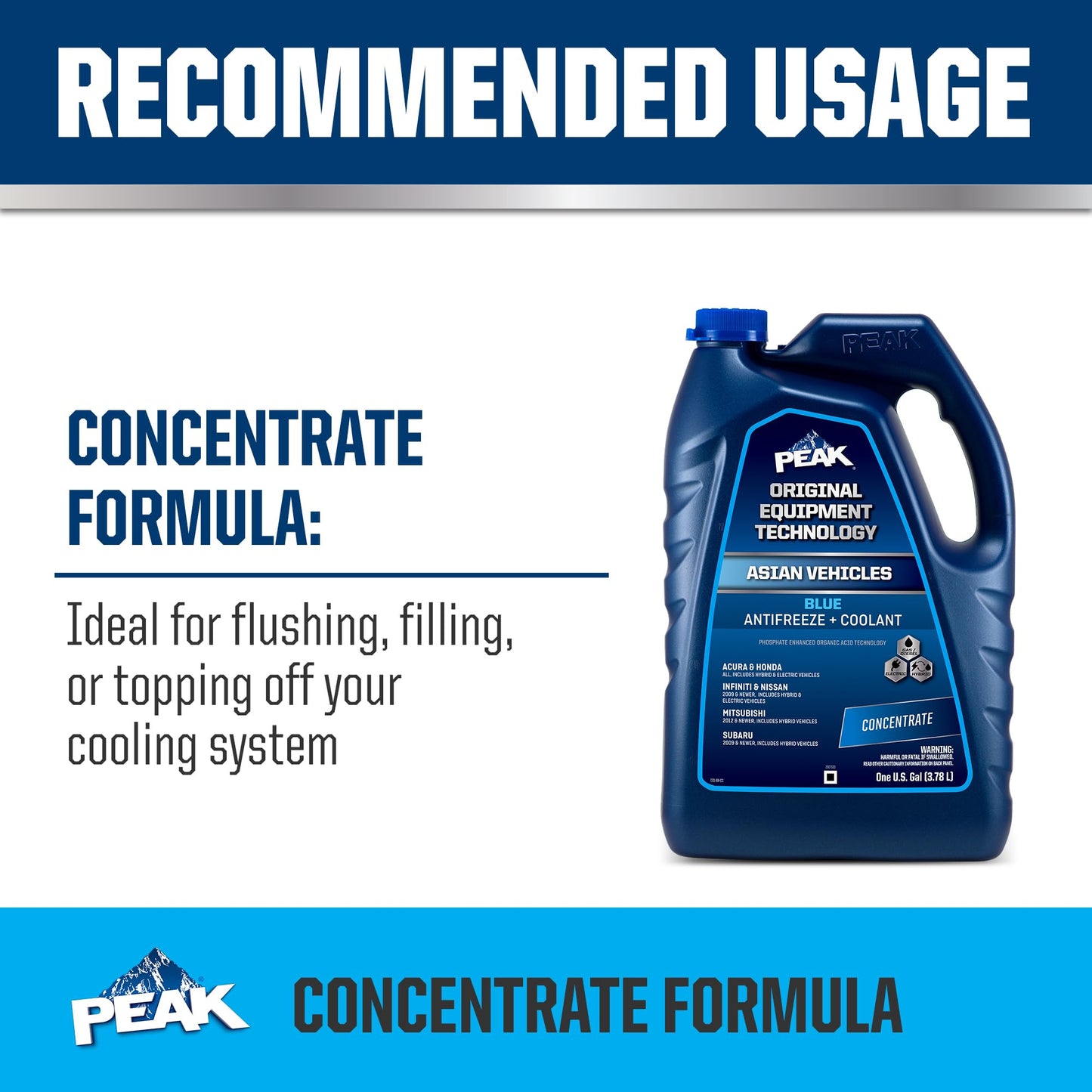 PEAK OET Extended Life Blue Concentrate Antifreeze/Coolant for Asian Vehicles, 1 Gal.