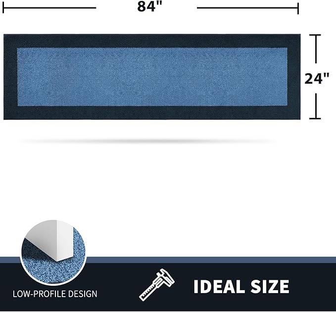 PURRUGS Dirt Trapping Door Mat 24" x 84", Non-Slip Washable Entry Mat, Dog Doormat, Front Door Mat, Super Absorbent Entrance Mat for Muddy Shoes & Paws, Light Blue & Navy