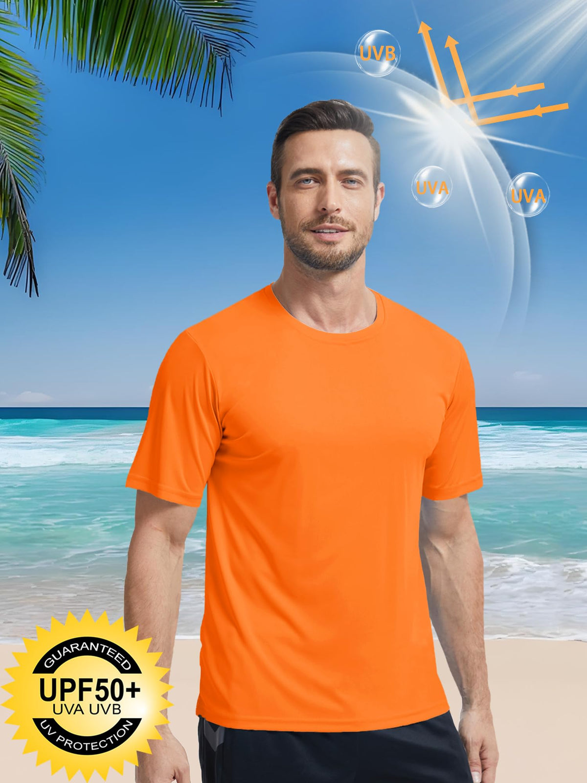 PLUMZJOY Mens Short Sleeve T-Shirts UPF 50+ Shirts Sun Protection T Shirt Rash Guard Shirts Quick Dry Running Gym Workout Shirt Orange XL
