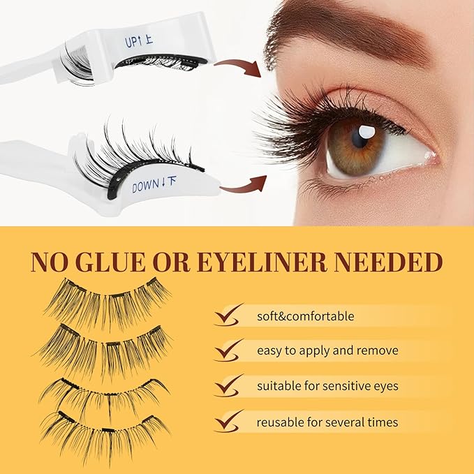 QUEWEL Reusable Magnetic Eyelashes 2 Pair Magnetic Eyelashes with Applicator No Glue Needed Eyelashes Natural Look Lash Clusters Kit Easy to Wear and Remove(B+I04)