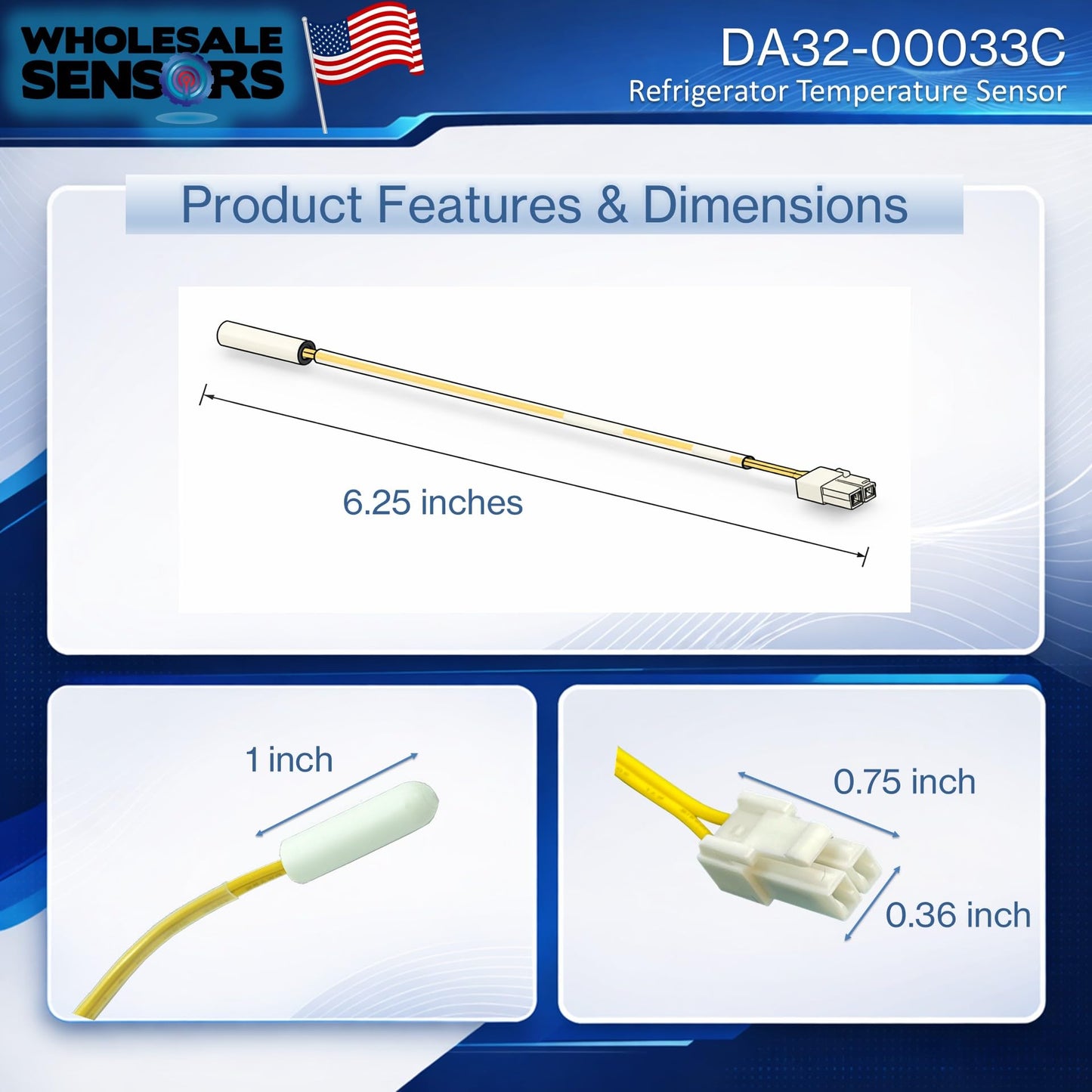 Replacement Samsung DA32-00033C Refrigerator Temperature Sensor 24 Month Warranty & US Product Support