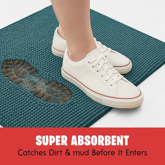 MudGuard Mat™ Dog Door Mat for Muddy Paws, Super Absorbent Microfiber, Non-Slip Indoor Mat, Quick Dry Chenille Mud Mat for Dogs & Entryway, Washable, Atlantic Blue 19" x 30"