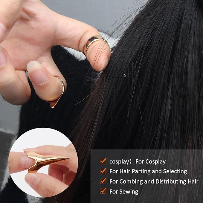 17 Pieces Hair Parting Tools Set Heart, Included 8P Hair Parting Ring 2P Metal Rat Tail Comb 6P Hair Sectioning Clip with 1P Magnetic Wrist Sewing Pin Holder for Braiding (Black)