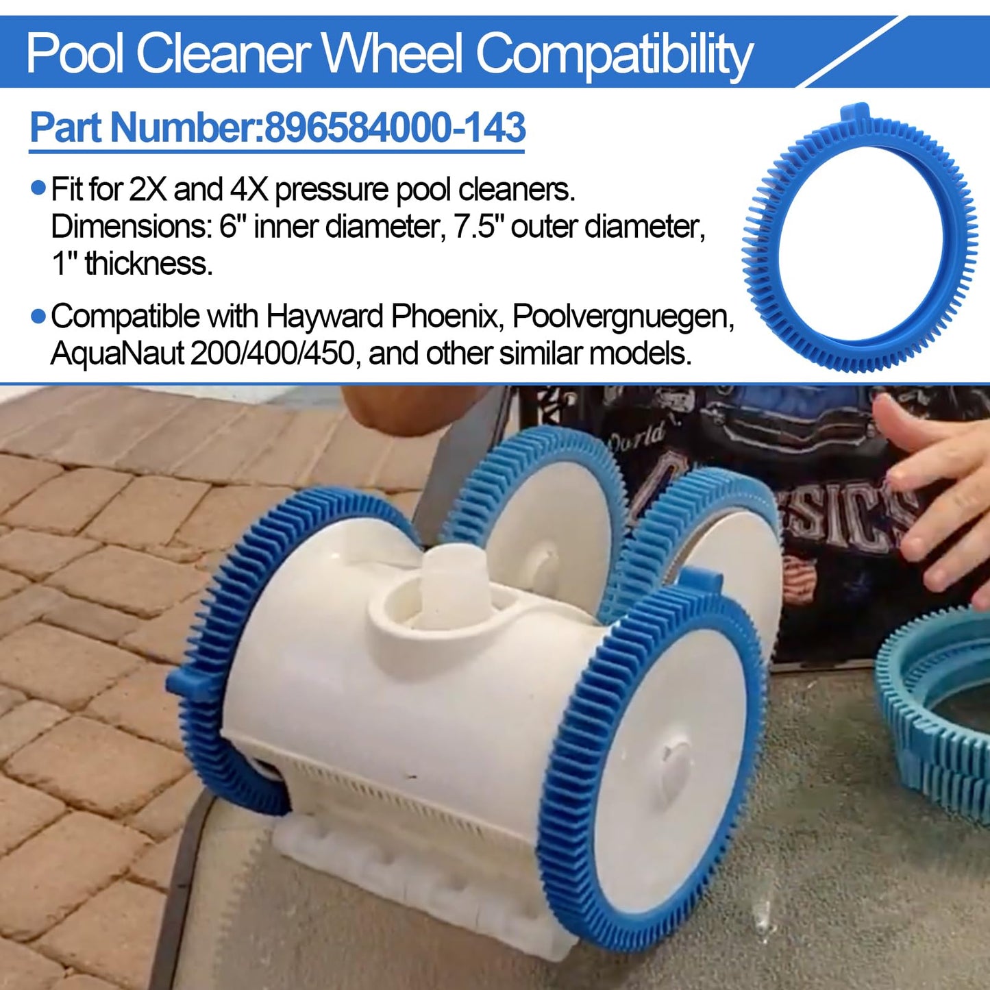 Pool Cleaner Tire Combo Kit for Hayward Pool Vacuums fit for Poolvergnuegen with Super Hump Front 896584000-143 and Rear Tires 896584000-082 Robot Vacuums(2pcs front tires + 2pcs back tires)