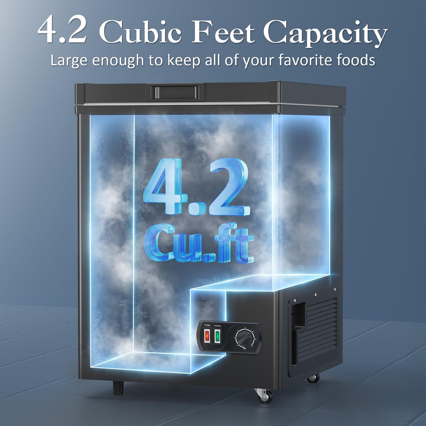 Chest Freezer - 4.2 Cubic Feet Deep Freezer Small Freezer with Fast Cold 7 Adjustable Temperature Convenient Pulley, Compact Freezer with Low Noise Energy Saving, Black