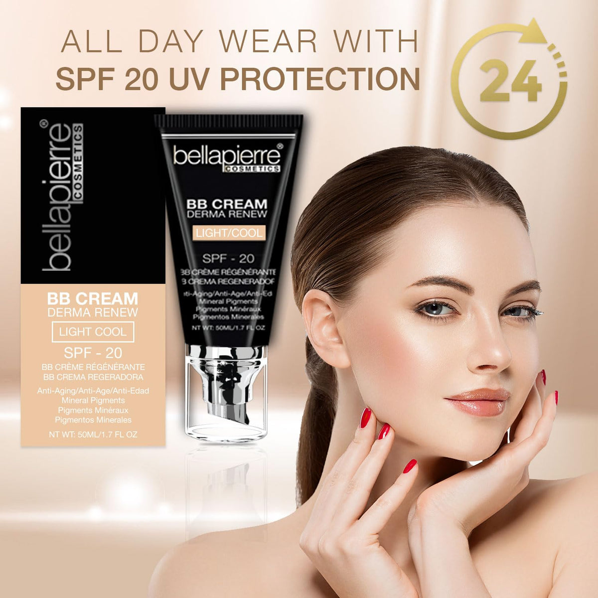 bellapierre BB Cream with SPF 20 - Tinted Sunscreen, Concealer, Matte Foundation, & Moisturizing Face Cream | Lightweight Formula + Pump Top Applicator | Non-Toxic & Paraben Free | 1.7 Oz - Dark Cool