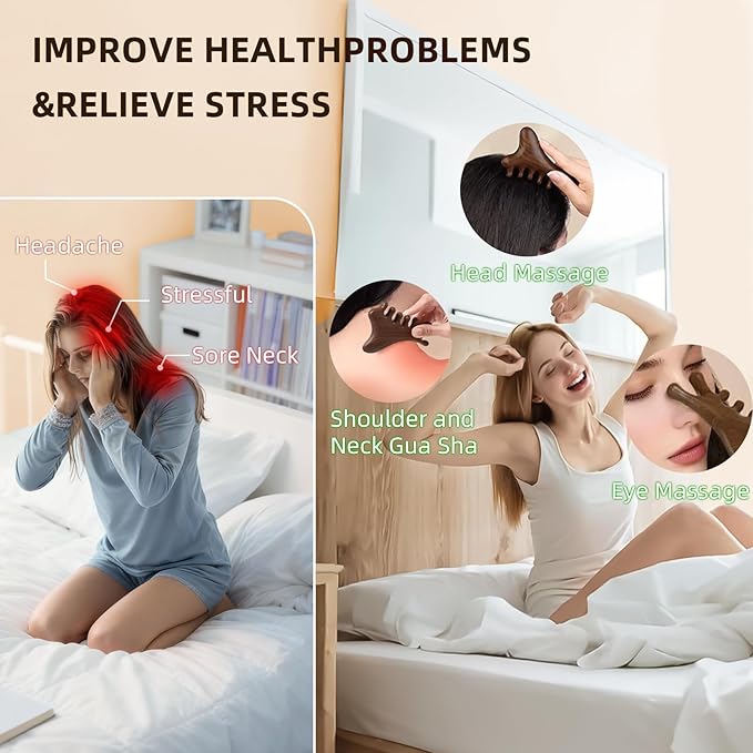 TAIHI Wooden Scalp Massager with Gift Box Wooden Comb Handmade Green Sandalwood Scalp Comb for Gua Sha Head Neck Face Care