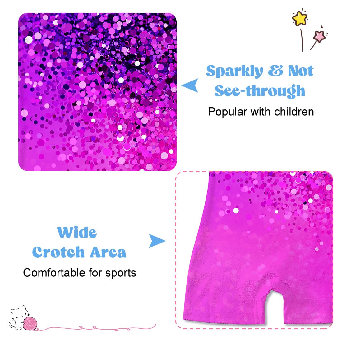 Funnycokid Gymnastics Leotards for Girls Kids Outfits Sparkly Unitards Clothes with Shorts, Diamond Purple Pink Shining, 6-7 Years