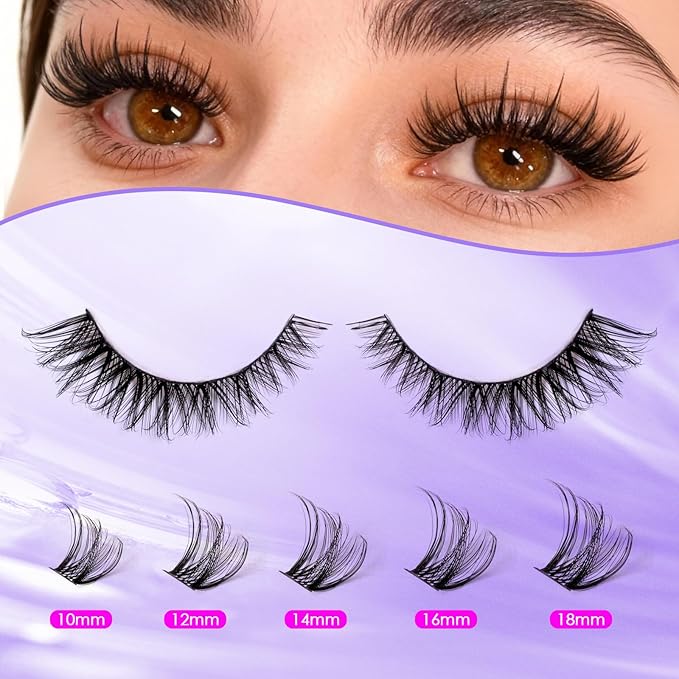 Ocean Pearl Lash Clusters Kit 168pcs 10-18mm manga/anime-inspired lashes clusters,spike-effect cluster lashes,Eyelashes,DIY Cluster Eyelash Extensions kit with lash bond+seal+remover+tweezers-DM01+M38
