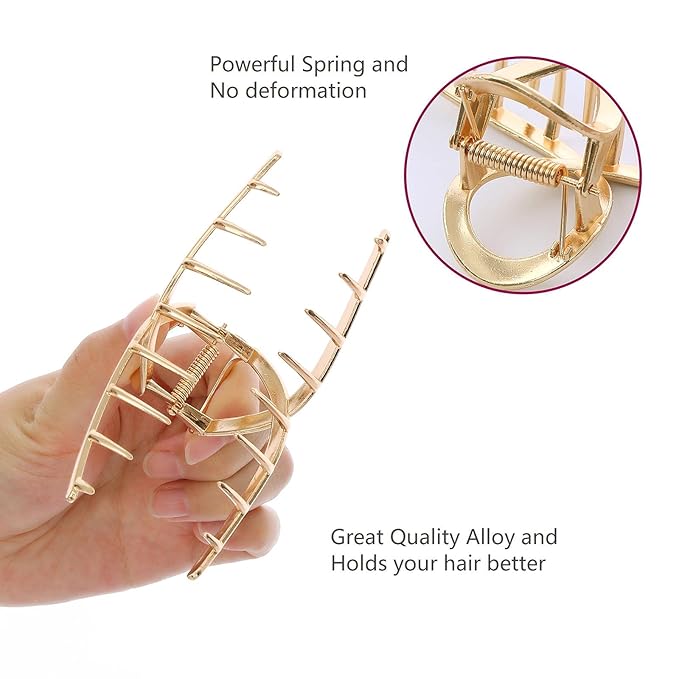 LUKACY 6 Pack Large Metal Hair Claw Clips - 4 Inch, Perfect Big gold Jaw hair clamps for Women and Thinner, Thick hair styling,Strong Hold, Fashion Hair Accessories (Style 2)