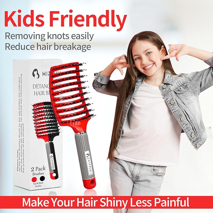 Voremy Magical Brush Detangler 2 Pack, HIPPIH Anti-Static Detangling Brush for Curly Thick Hair, No Pull Hair Brush for Women, Men, Kids, Ultra Detangler Can Add Shine and Smoothing Hair
