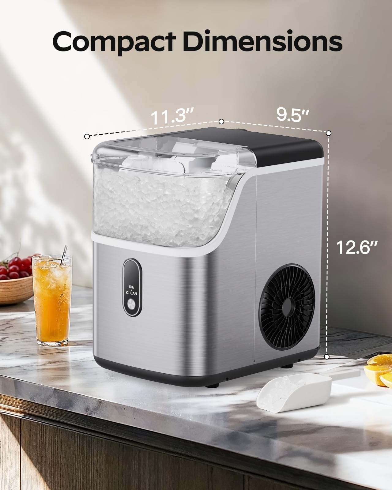 Nugget Ice Maker Countertop, HOMEZAY Pebble Ice Maker with Soft Chewable Pellet Ice, 33 lbs per Day, Compact Ice Machine with Self-Cleaning & LED Indicator for Home, Kitchen, Camping, RV, Office