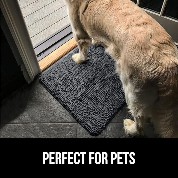 GORILLA GRIP SoakSTOPPER Dog Door Mat, 30x20 Machine Washable Rug Absorbent Doormat Captures Moisture Mud Dirt, Quick Dry Soft Chenille Entryway Rugs Indoor Entrance Mats for Dog Paws, Charcoal