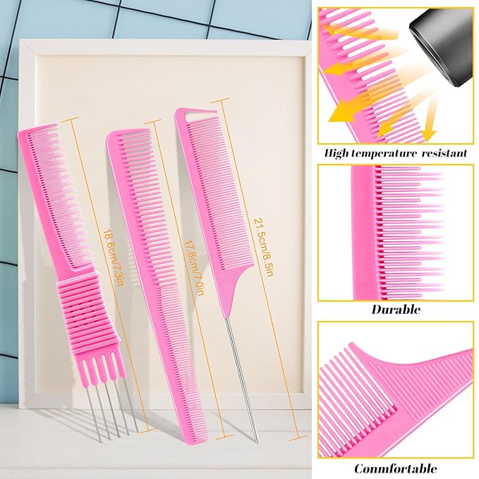 50Pcs Pin Curl Clips, IKOCO Hairdressing Double Prong Hair Clips with 3Pcs Comb Set for Setting Curls, Hair Salon or Barber, Gold