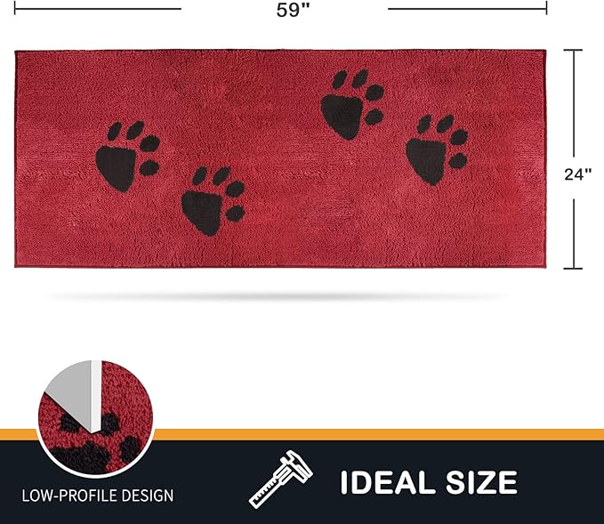 PURRUGS Dirt Trapping Door Mat 24" x 59", Non-Skid/Slip Machine Washable Microfiber Entrance Rug, Shoes Scraper, Dog Doormat, Super Absorbent Floor Mat for Muddy Wet Shoes and Paws, Red