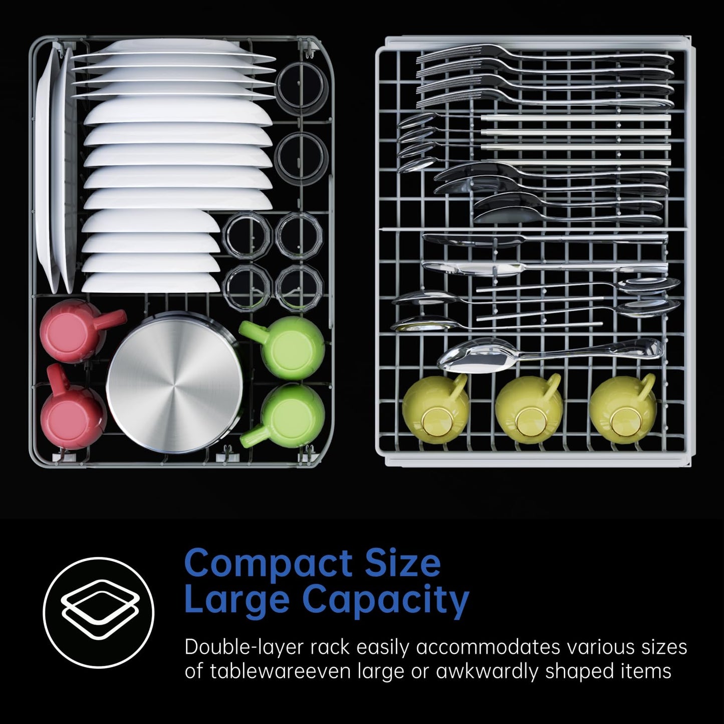 AIRMSEN Large Slim Countertop Dishwasher with Complete 2-Level Rack, Portable Dishwashers with 5L Built-in Water Tank, 3-Spray Arms & 12H Delay Start, No Hookup Needed, A01