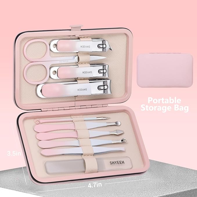 Manicure Set, 10 pcs High-Carbon Steel Nail Clippers Set, Portable Mini Manicure and Pedicure Kit, Travel Grooming Nail Kit with Leather Bag for Men and Women