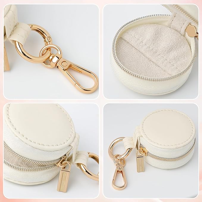 Travel Jewelry Box with Keychain – Mini Ring Holder and Jewelry Organizer Case for Women, Portable Compact Ring Box for Earrings, Necklaces & Travel Storage